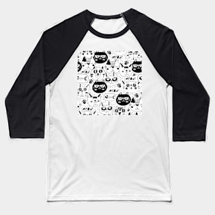 Cats Doodle in Black and White Baseball T-Shirt